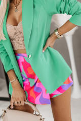 Rose Twisted Geometric Print High Waist Casual Shorts