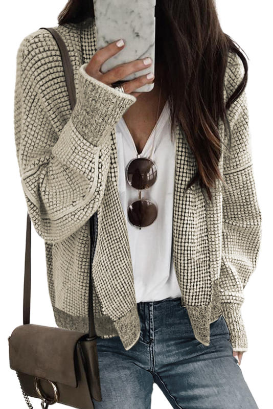 Apricot Plaid Contrast Trim Open Front Cardigan