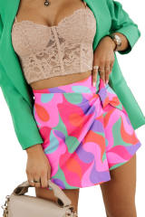 Rose Twisted Geometric Print High Waist Casual Shorts