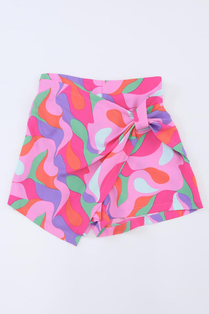 Rose Twisted Geometric Print High Waist Casual Shorts