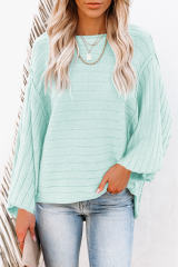 Green Exposed Seam Ribbed Knit Dolman Top
