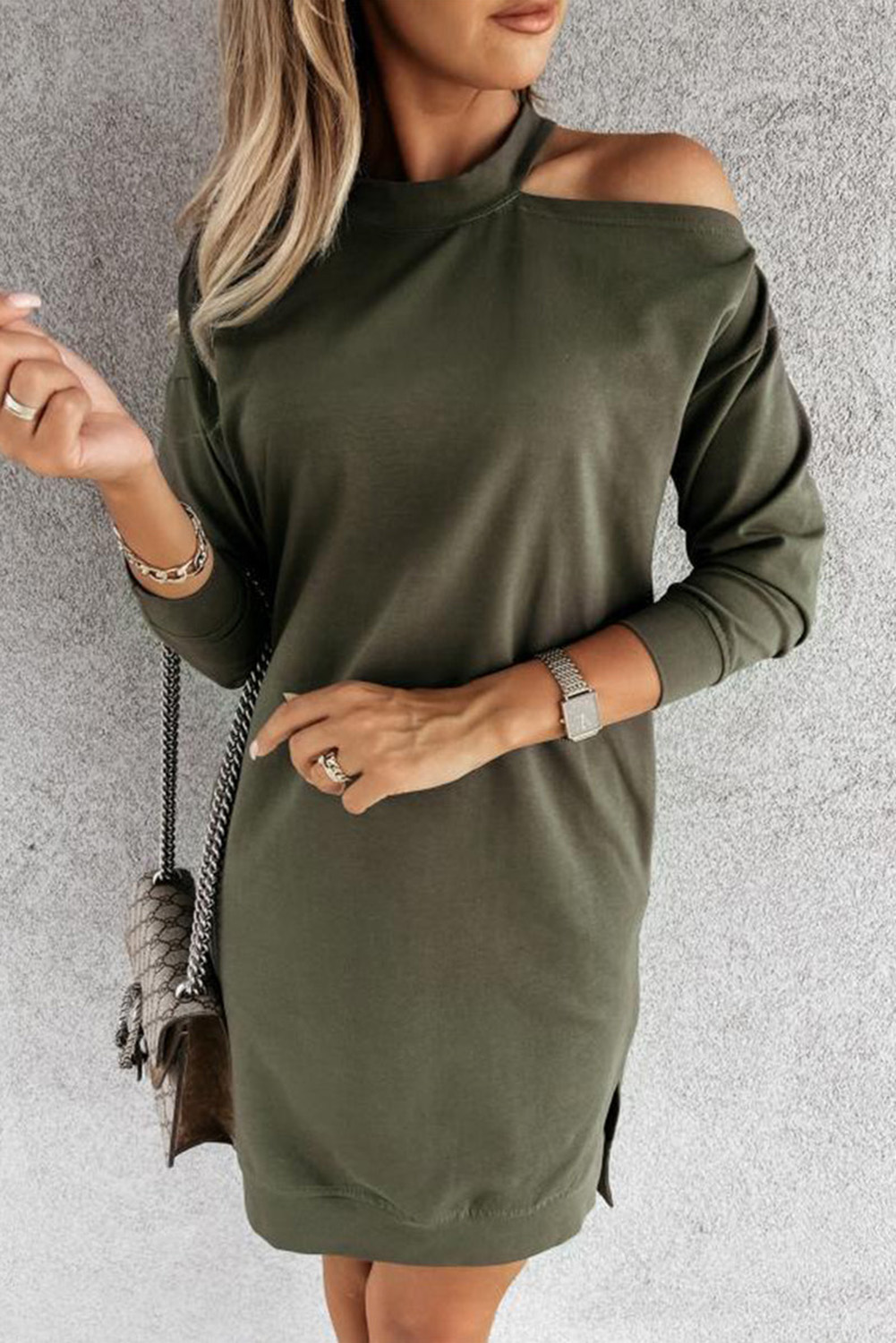 Blue cold shoulder shirt dress with missing button s/m main image 0