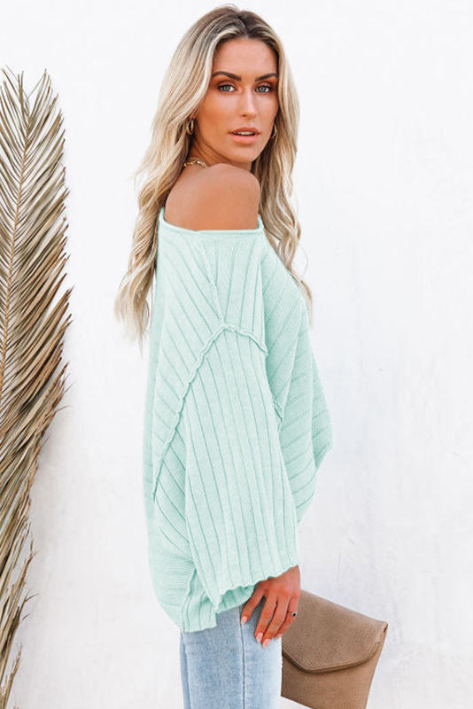 Green Exposed Seam Ribbed Knit Dolman Top