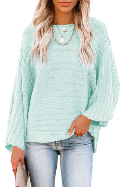 Green Exposed Seam Ribbed Knit Dolman Top