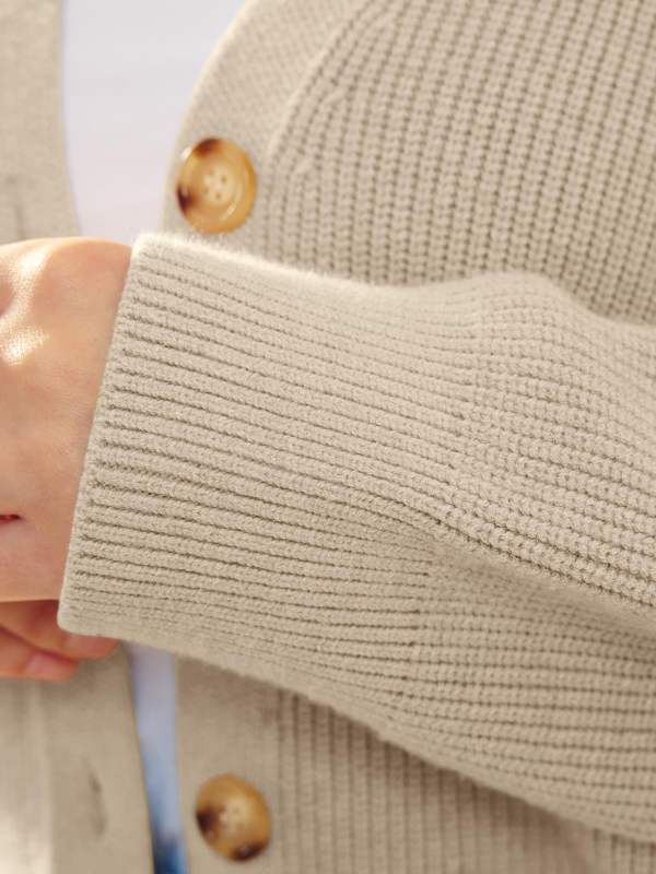 Apricot Solid Color Buttons V Neck Cardigan
