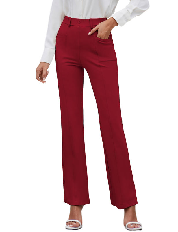 Red Extra Long High Waist Flare Pants with Pockets