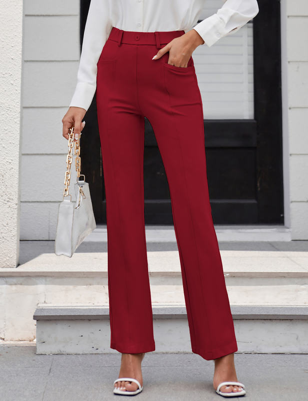 Red High Waist Flare Pants with Pockets