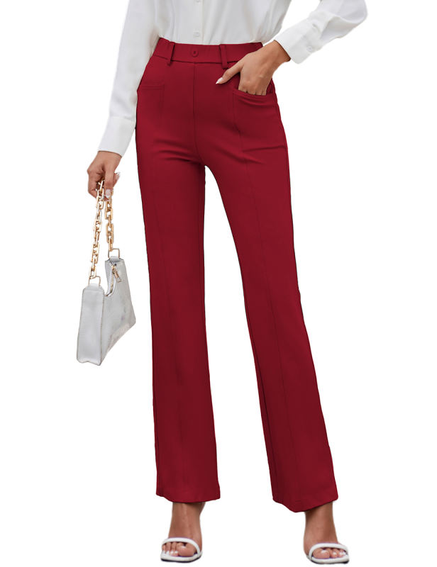 Red High Waist Flare Pants with Pockets