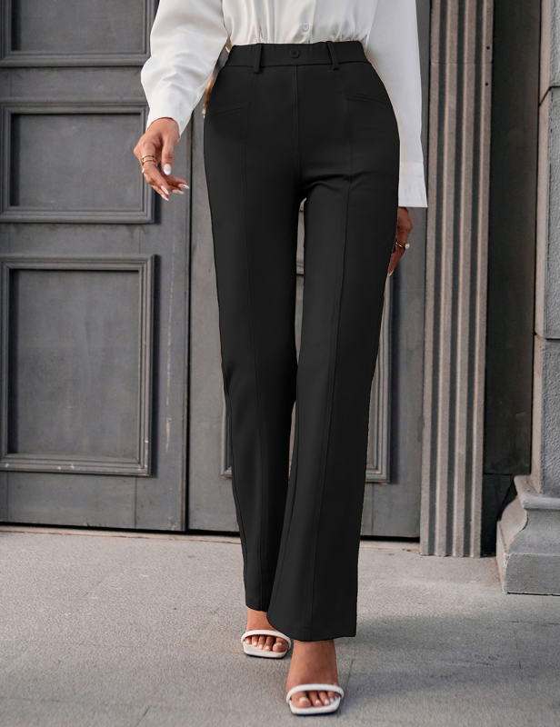 Black Extra Long High Waist Flare Pants with Pockets