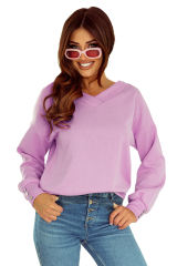 Purple Knitted V Neck Buttoned Cuffs Blouse