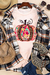 Pink Leopard Halloween Pumpkin Graphic Tee