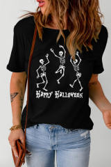 Black Happy Halloween Skull Dancing Graphic Tee