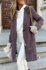 Pink Plaid Lapel Collar One Button Midi Coat