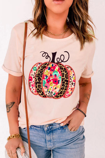 Pink Leopard Halloween Pumpkin Graphic Tee