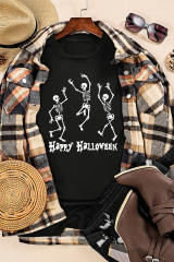Black Happy Halloween Skull Dancing Graphic Tee
