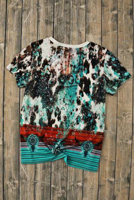 Green Bleached Western Print Blank Graphic T Shirt LC25220324-9