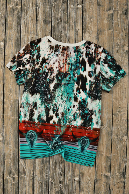 Green Bleached Western Print Blank Graphic T Shirt LC25220324-9