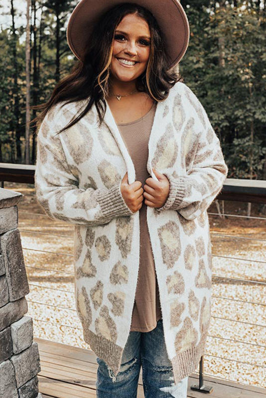 Beige Plus Size Leopard Pattern Cardigan PL271032-15