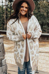 Beige Plus Size Leopard Pattern Cardigan PL271032-15