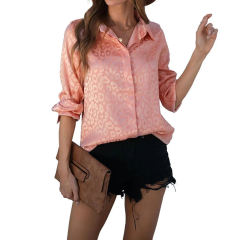 Pink Leopard Print Satin Jacquard Shirt TQG220028-10