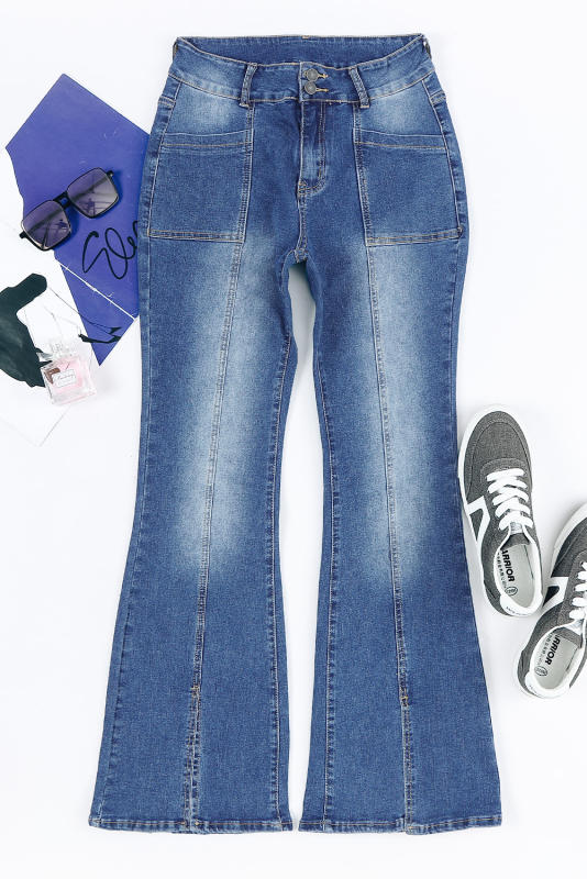 Blue Exposed Seam Split Flare Jeans LC7872654-5
