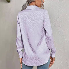 Light Purple Leopard Print Satin Jacquard Shirt TQG220028-38