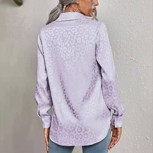 Light Purple Leopard Print Satin Jacquard Shirt TQG220028-38