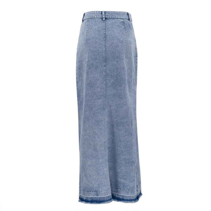 Blue High Waist Front Split Denim Skirt TQH360091-5