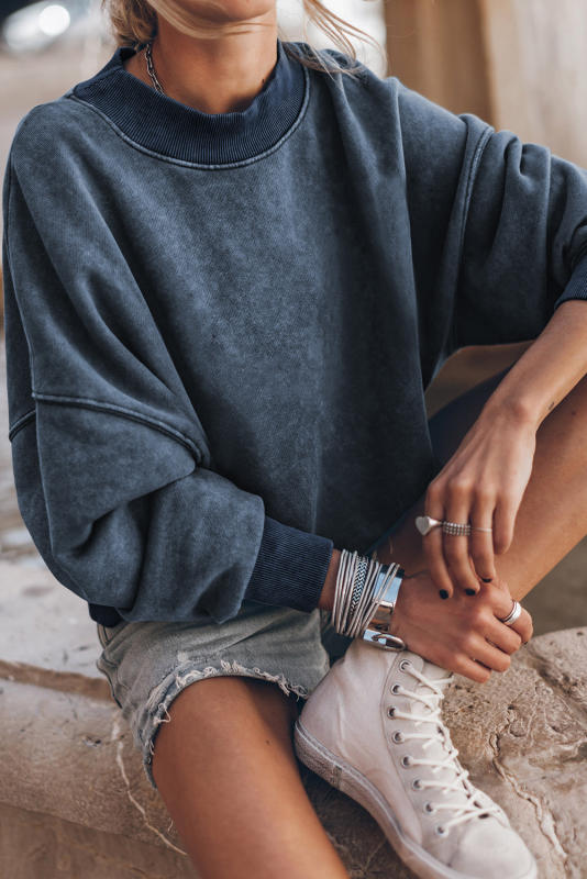 Sky Blue Drop Shoulder Crew Neck Pullover Sweatshirt LC25314590-4