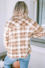 Khaki Sherpa Plaid Button Pocketed Jacket LC8512766-16