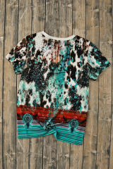 Green Bleached Western Print Blank Graphic T Shirt LC25220324-9