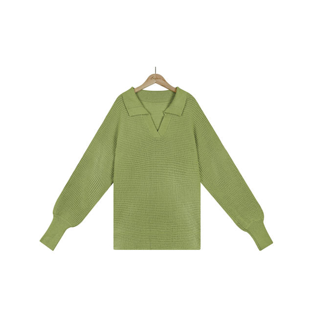 Green Lapel Collar Knit Pullover Oversize Sweater