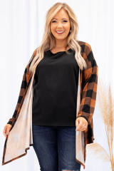 Brown Plus Size Plaid Pattern Open Front Cardigan PL254133-17