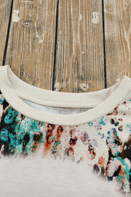 Green Bleached Western Print Blank Graphic T Shirt LC25220324-9