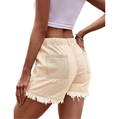 Light Yellow Drawstring Elastic Waist Denim Shorts TQH530086-42