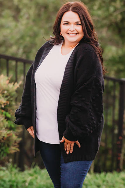 Black Pom Pom Detail Open Front Plus Size Cardigan PL271028-2
