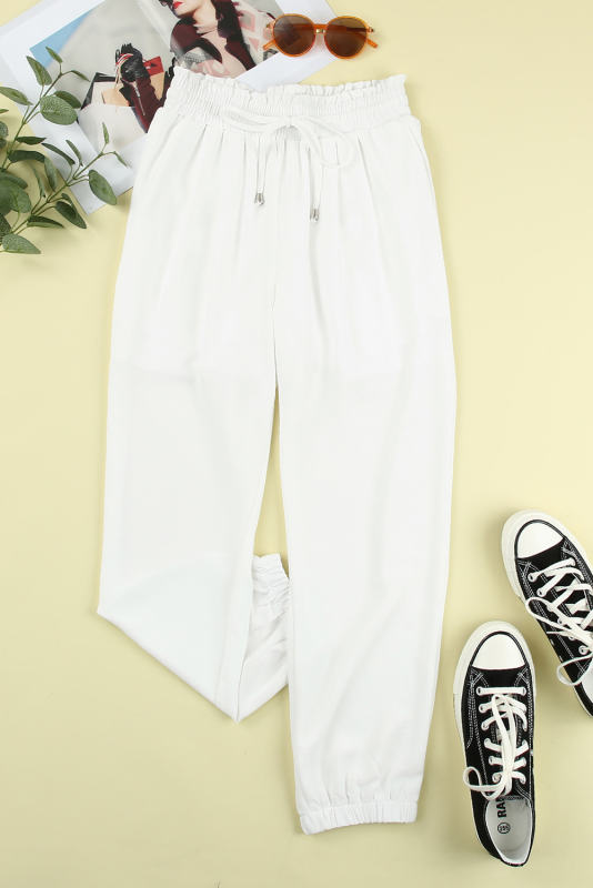 White Solid Color Drawstring Smocked Waist Joggers LC7711255-1