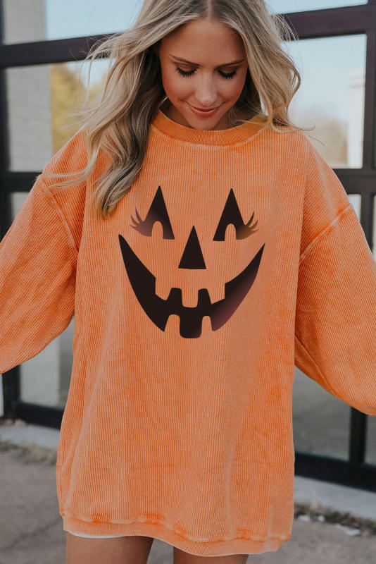 Orange Pumpkin Smile Face Graphic Sweatshirt LC25315302-2014