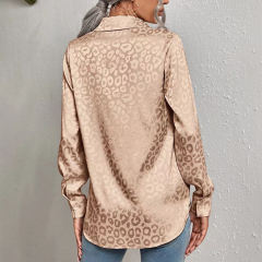Golden Leopard Print Satin Jacquard Shirt TQG220028-12