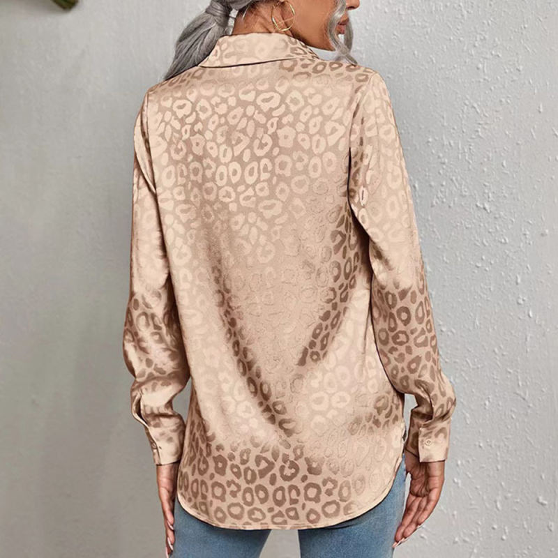 Golden Leopard Print Satin Jacquard Shirt TQG220028-12