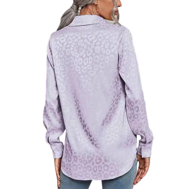 Light Purple Leopard Print Satin Jacquard Shirt TQG220028-38