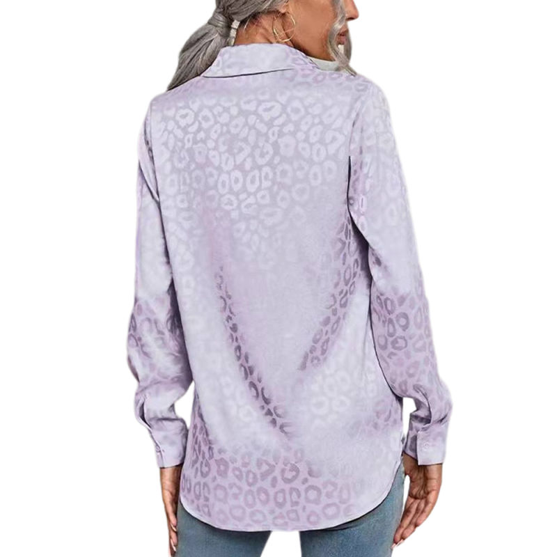 Light Purple Leopard Print Satin Jacquard Shirt TQG220028-38