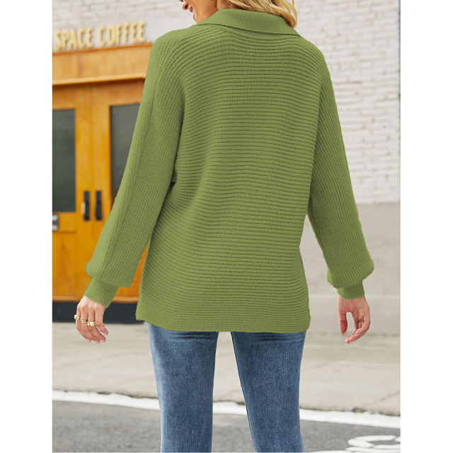 Green Lapel Collar Knit Pullover Oversize Sweater TQH270096-9