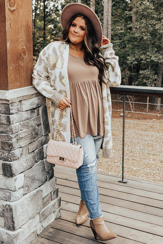 Beige Plus Size Leopard Pattern Cardigan PL271032-15