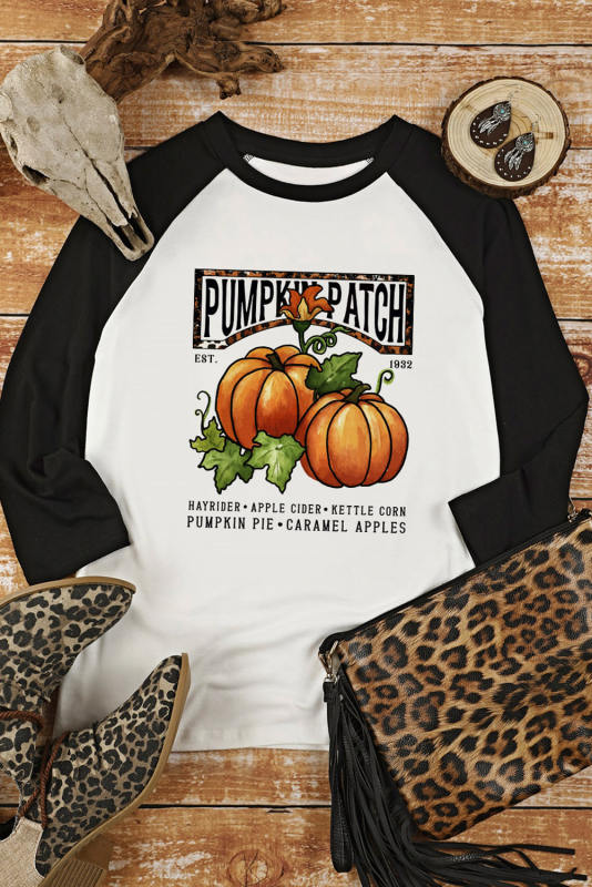 Black Fresh Pumpkin Graphic Contrast Long Sleeve Top LC25123844-2