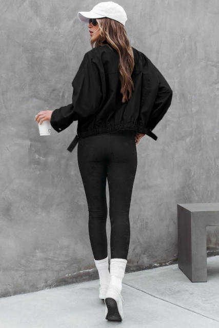 Black Solid Full Zipped Jacket LC8512802-2