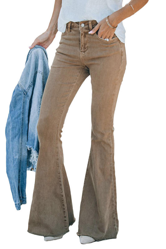 Khaki Raw Hem High Waist Flare Jeans LC7873765-16