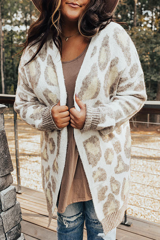 Beige Plus Size Leopard Pattern Cardigan PL271032-15