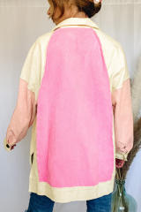 Rose Color Block Patchwork High Low Fleece Shacket LC8512803-6