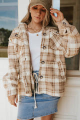 Khaki Sherpa Plaid Button Pocketed Jacket LC8512766-16